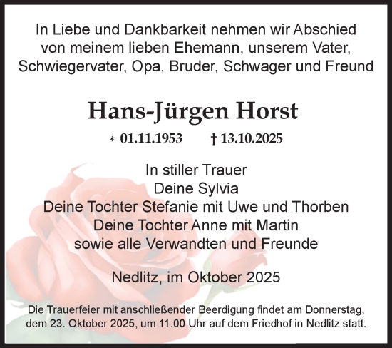 Traueranzeige von Hans-Jürgen Horst von Volksstimme Burg/Genthin