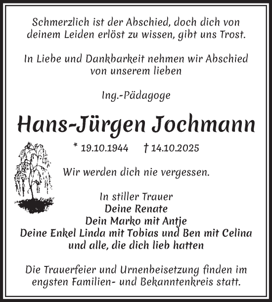 Traueranzeige von Hans-Jürgen Jochmann von Volksstimme Magdeburg