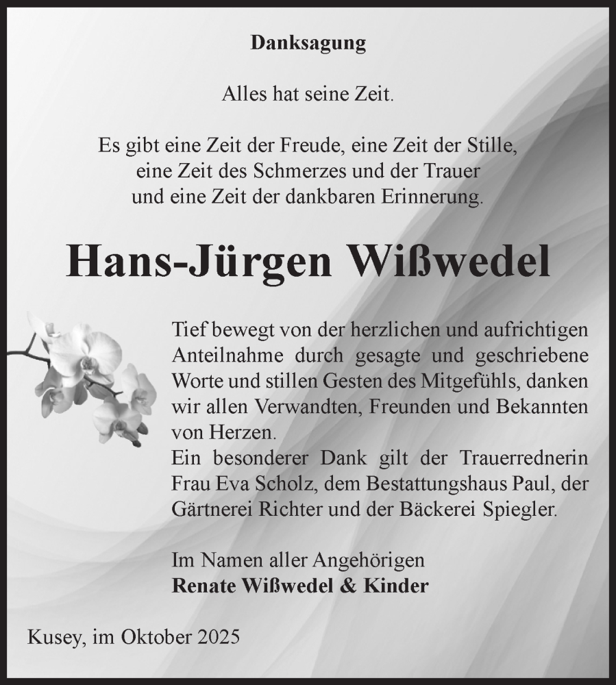  Traueranzeige für Hans-Jürgen Wißwedel vom 10.10.2025 aus Volksstimme Altmark West