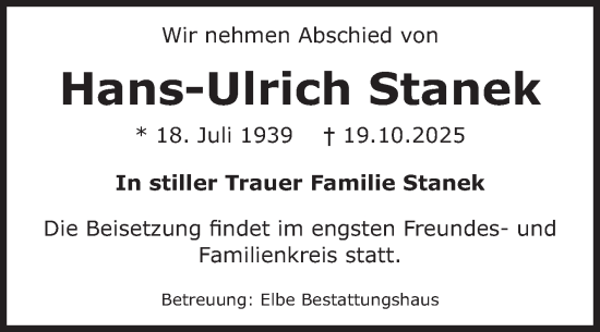 Traueranzeige von Hans-Ulrich Stanek von Volksstimme Magdeburg