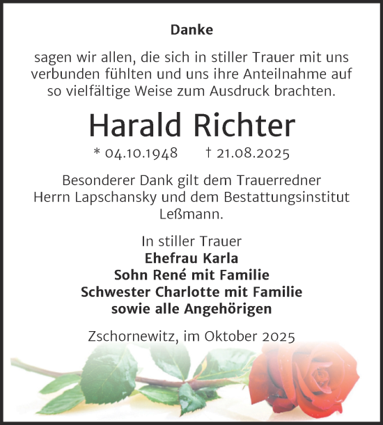 Traueranzeige von Harald Richter von Trauerkombi Wittenberg