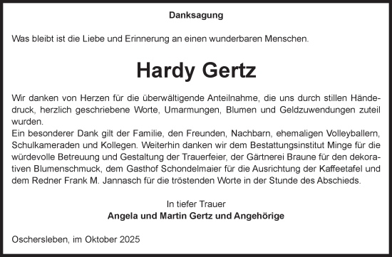 Traueranzeige von Hardy Gertz von Volksstimme Oschersleben/Wanzleben