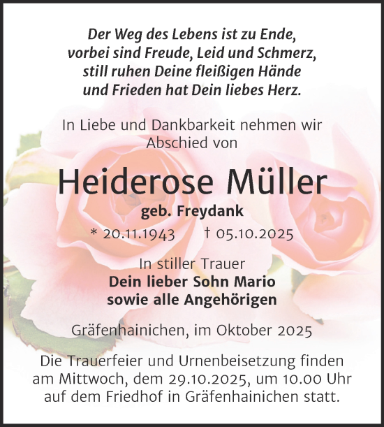 Traueranzeige von Heiderose Müller von Trauerkombi Wittenberg