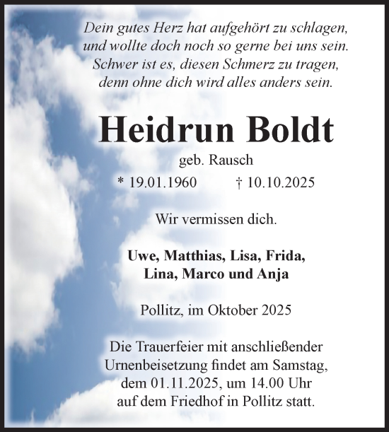 Traueranzeige von Heidrun Boldt von Volksstimme Altmark Ost
