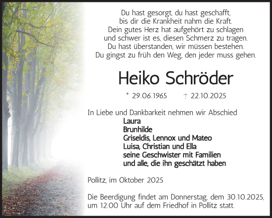 Traueranzeige von Heiko Schröder von Volksstimme Altmark Ost