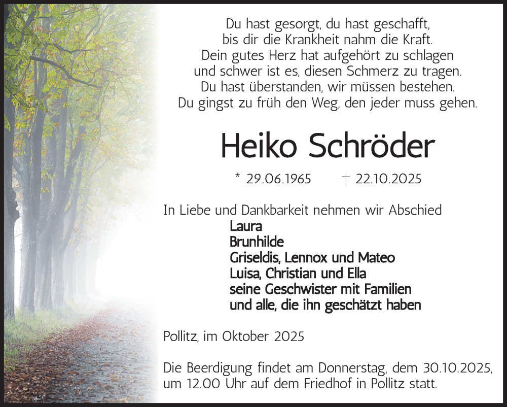  Traueranzeige für Heiko Schröder vom 25.10.2025 aus Volksstimme Altmark Ost
