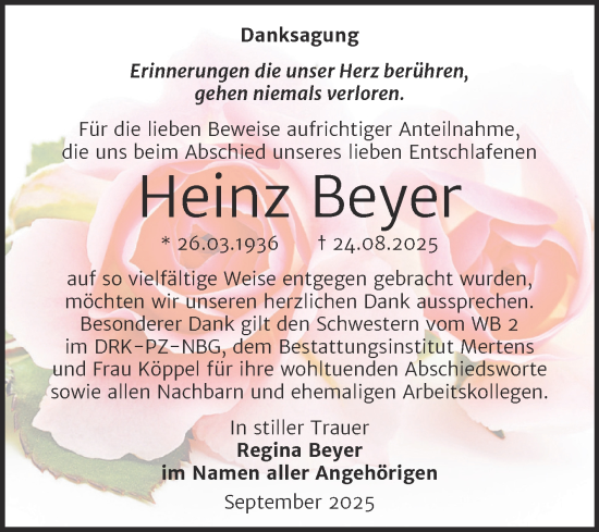 Traueranzeige von Heinz Beyer von Super Sonntag Naumburg/Nebra