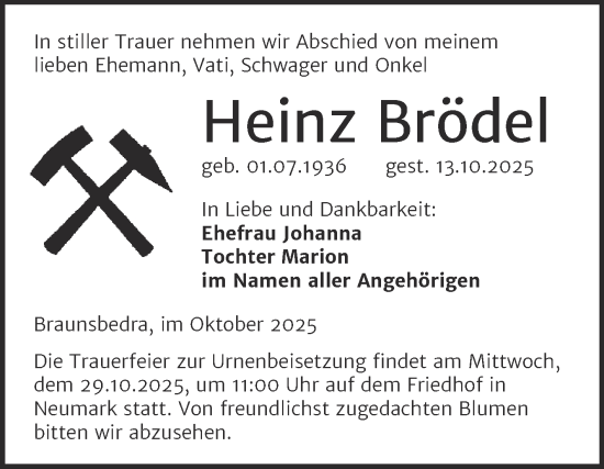 Traueranzeige von Heinz Brödel von Trauerkombi Merseburg