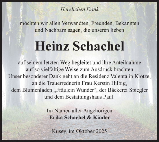 Traueranzeige von Heinz Schachel von Volksstimme Altmark West