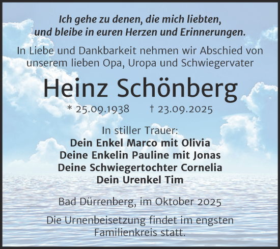 Traueranzeige von Heinz Schönberg von Trauerkombi Merseburg