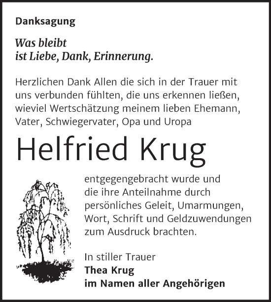 Traueranzeige von Helfried Krug von Trauerkombi Merseburg