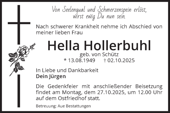 Traueranzeige von Hella Hollerbuhl von Volksstimme Magdeburg