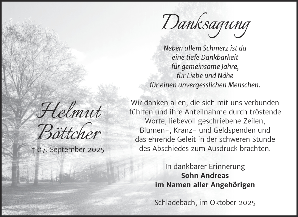  Traueranzeige für Helmut Böttcher vom 11.10.2025 aus Trauerkombi Merseburg