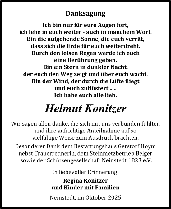 Traueranzeige von Helmut Konitzer von Trauerkombi Quedlinburg