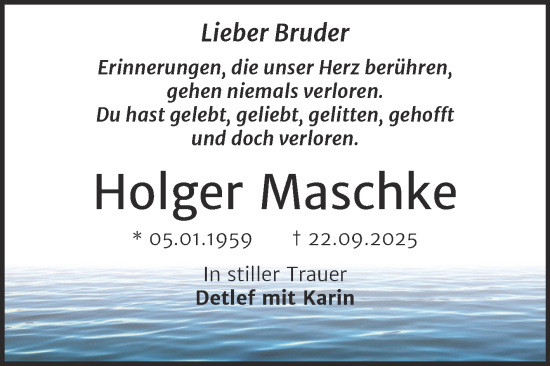 Traueranzeige von Holger Maschke von Trauerkombi Merseburg