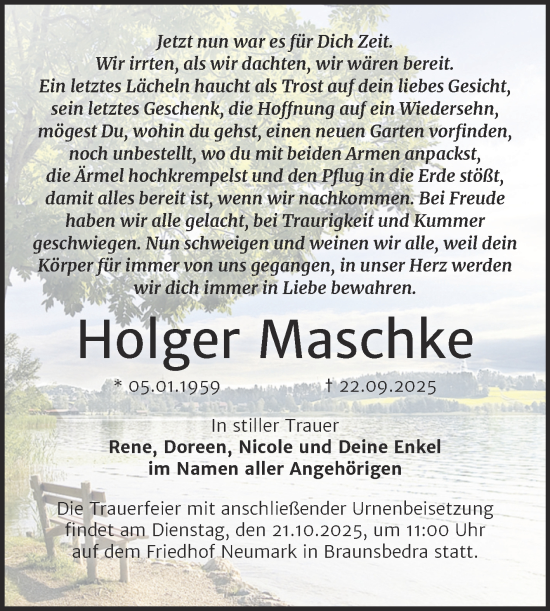 Traueranzeige von Holger Maschke von Trauerkombi Merseburg