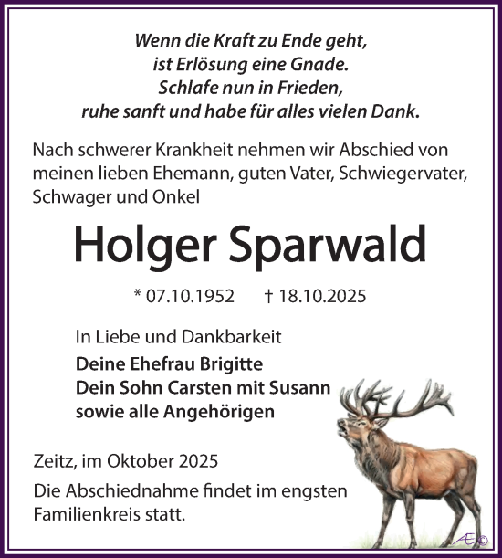 Traueranzeige von Holger Sparwald von Trauerkombi Zeitz