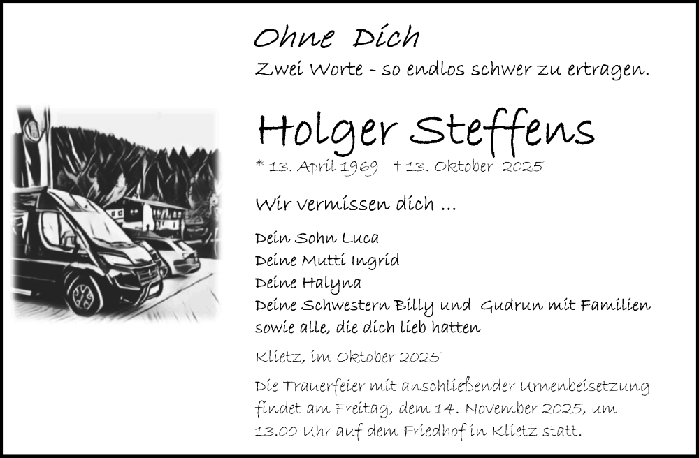  Traueranzeige für Holger Steffens vom 28.10.2025 aus Volksstimme Altmark Ost