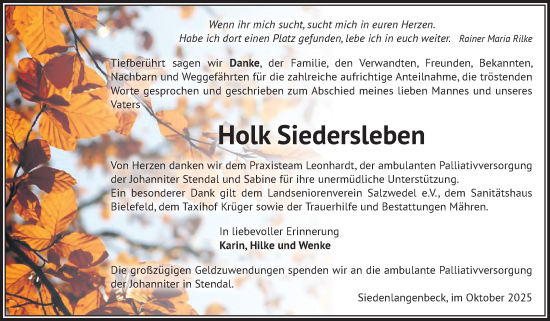 Traueranzeige von Holk Siedersleben von Volksstimme Altmark West