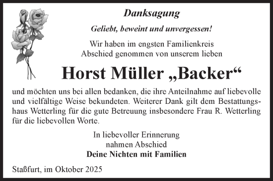 Traueranzeige von Horst Müller von Volksstimme Staßfurt