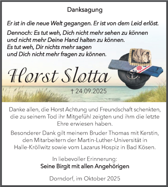 Traueranzeige von Horst Slotta von Super Sonntag Naumburg/Nebra