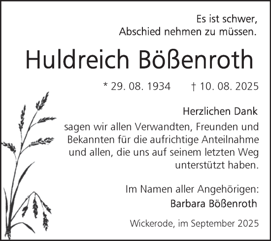 Traueranzeige von Huldreich Bebenroth von Trauerkombi Sangerhausen