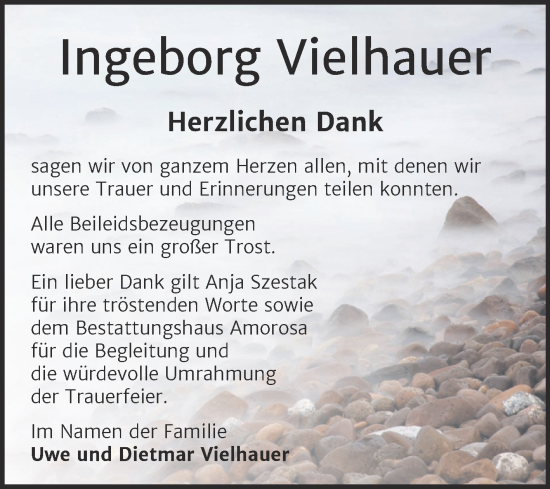 Traueranzeige von Ingeborg Vielhauer von Trauerkombi Dessau