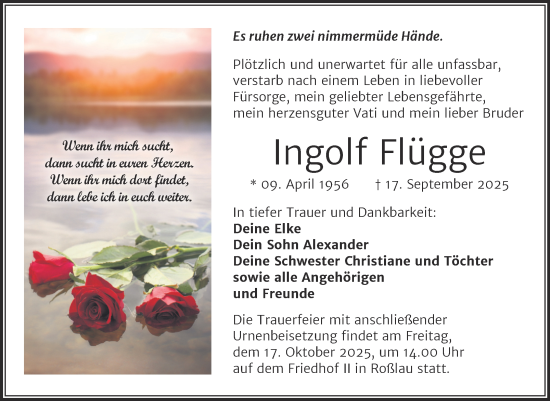 Traueranzeige von Ingolf Flügge von Trauerkombi Dessau