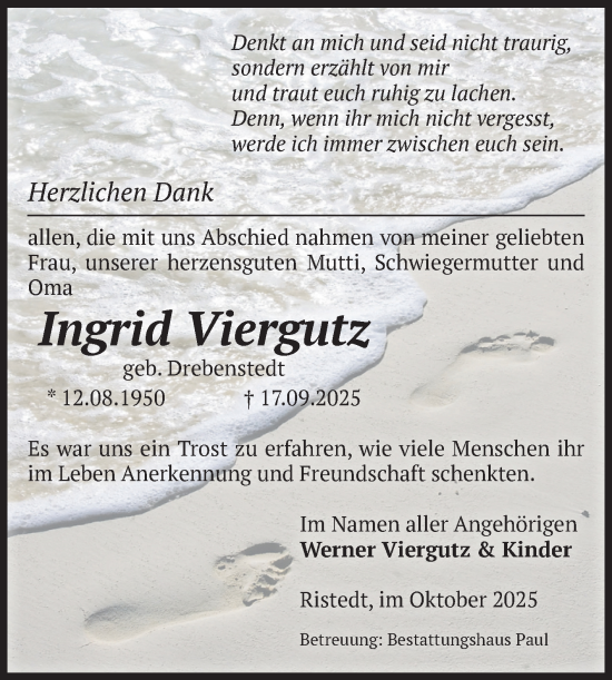 Traueranzeige von Ingrid Viergutz von Volksstimme Altmark West