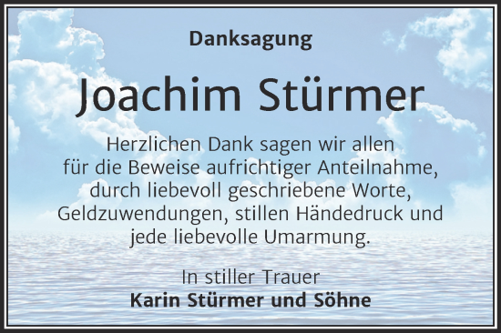 Traueranzeige von Joachim Stürmer von Trauerkombi Wittenberg
