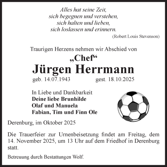 Traueranzeige von Jürgen Herrmann von Volksstimme Wernigerode