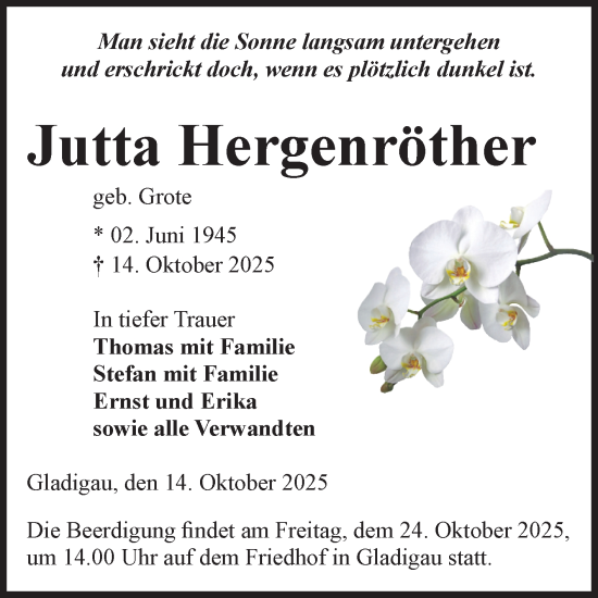 Traueranzeige von Jutta Hergenröther von Volksstimme Altmark Ost