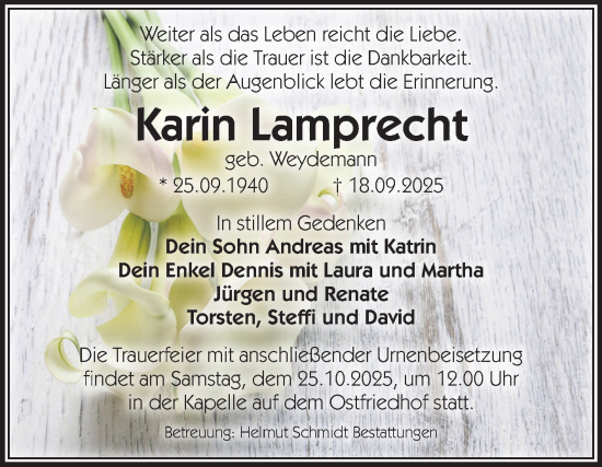 Traueranzeige von Karin Lamprecht von Volksstimme Magdeburg