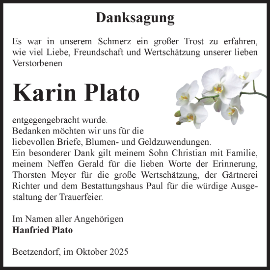 Traueranzeige von Karin Plato von Volksstimme Altmark West