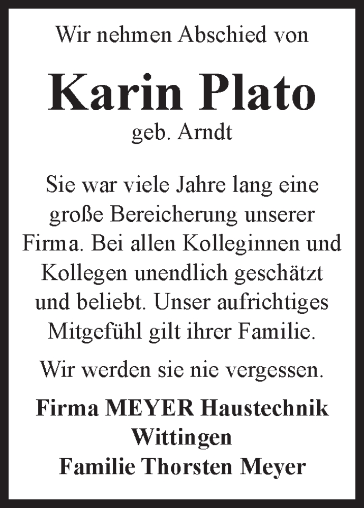  Traueranzeige für Karin Plato vom 11.10.2025 aus Volksstimme Altmark West
