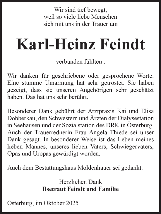 Traueranzeige von Karl-Heinz Feindt von Volksstimme Altmark Ost
