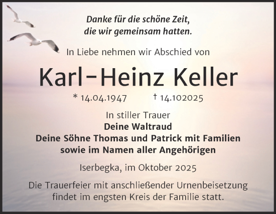 Traueranzeige von Karl-Heinz Keller von Trauerkombi Wittenberg