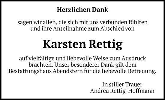 Traueranzeige von Karsten Rettig von Volksstimme Altmark Ost