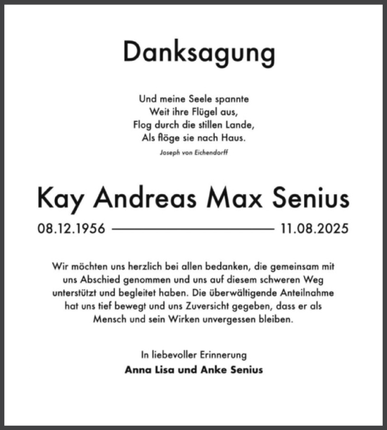 Traueranzeige von Kay Andreas Max Senius von Mitteldeutsche Zeitung Halle/Saalkreis