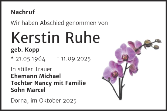 Traueranzeige von Kerstin Ruhe von Trauerkombi Wittenberg