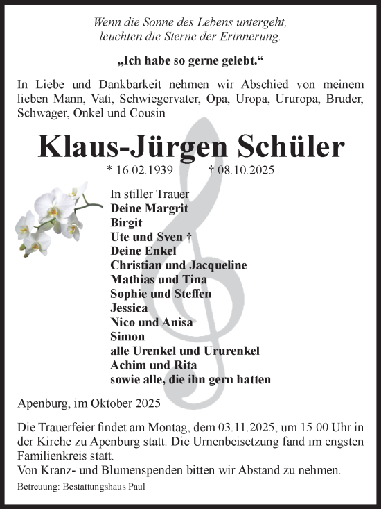 Traueranzeige von Klaus-Jürgen Schüler von Volksstimme Altmark West