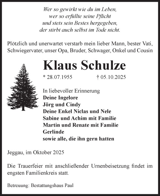 Traueranzeige von Klaus Schulze von Volksstimme Altmark West