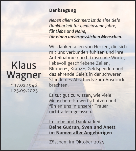 Traueranzeige von Klaus Wagner von Trauerkombi Merseburg