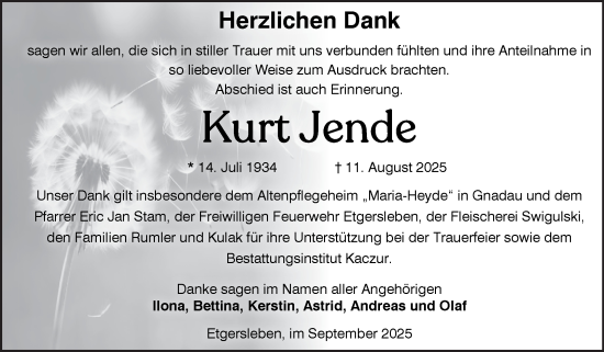 Traueranzeige von Kurt Jende von Volksstimme Staßfurt