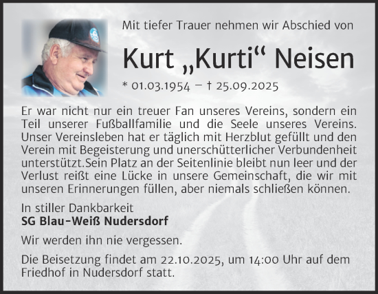 Traueranzeige von Kurt Neisen von Super Sonntag Wittenberg