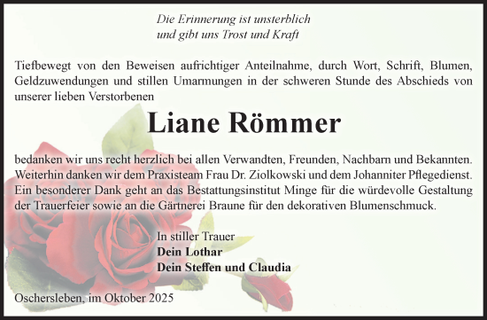 Traueranzeige von Liane Römmer von Volksstimme Oschersleben/Wanzleben