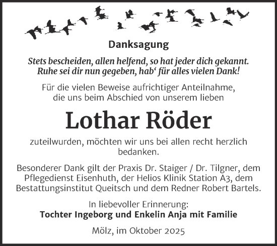 Traueranzeige von Lothar Röder von Trauerkombi Köthen