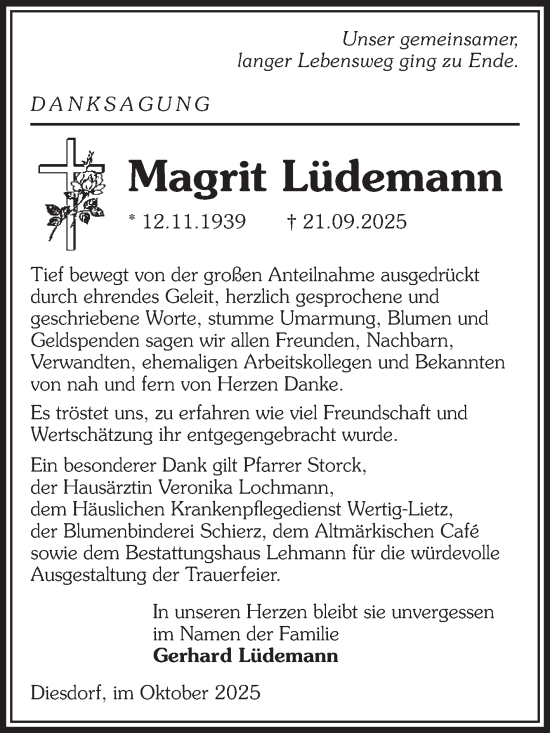 Traueranzeige von Magrit Lüdemann von Volksstimme Altmark West