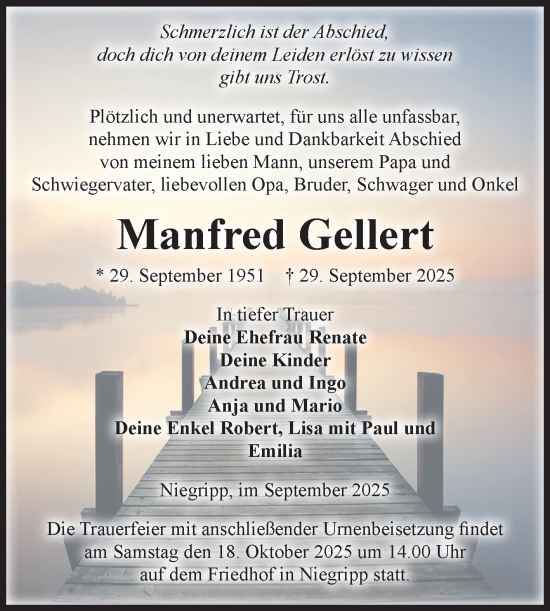 Traueranzeige von Manfred Gellert von Volksstimme Burg/Genthin
