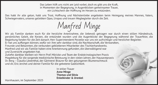 Traueranzeige von Manfred Minge von Volksstimme Oschersleben/Wanzleben